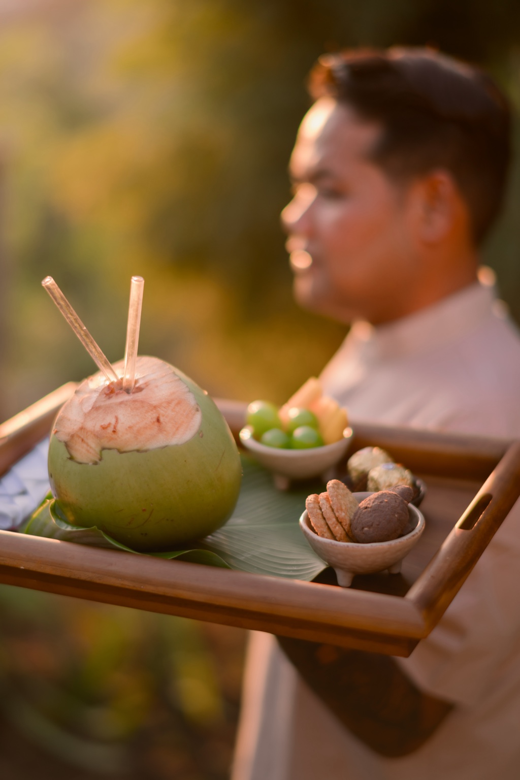 The Orca Afternoon Reset with young coconut, fruit and cookies