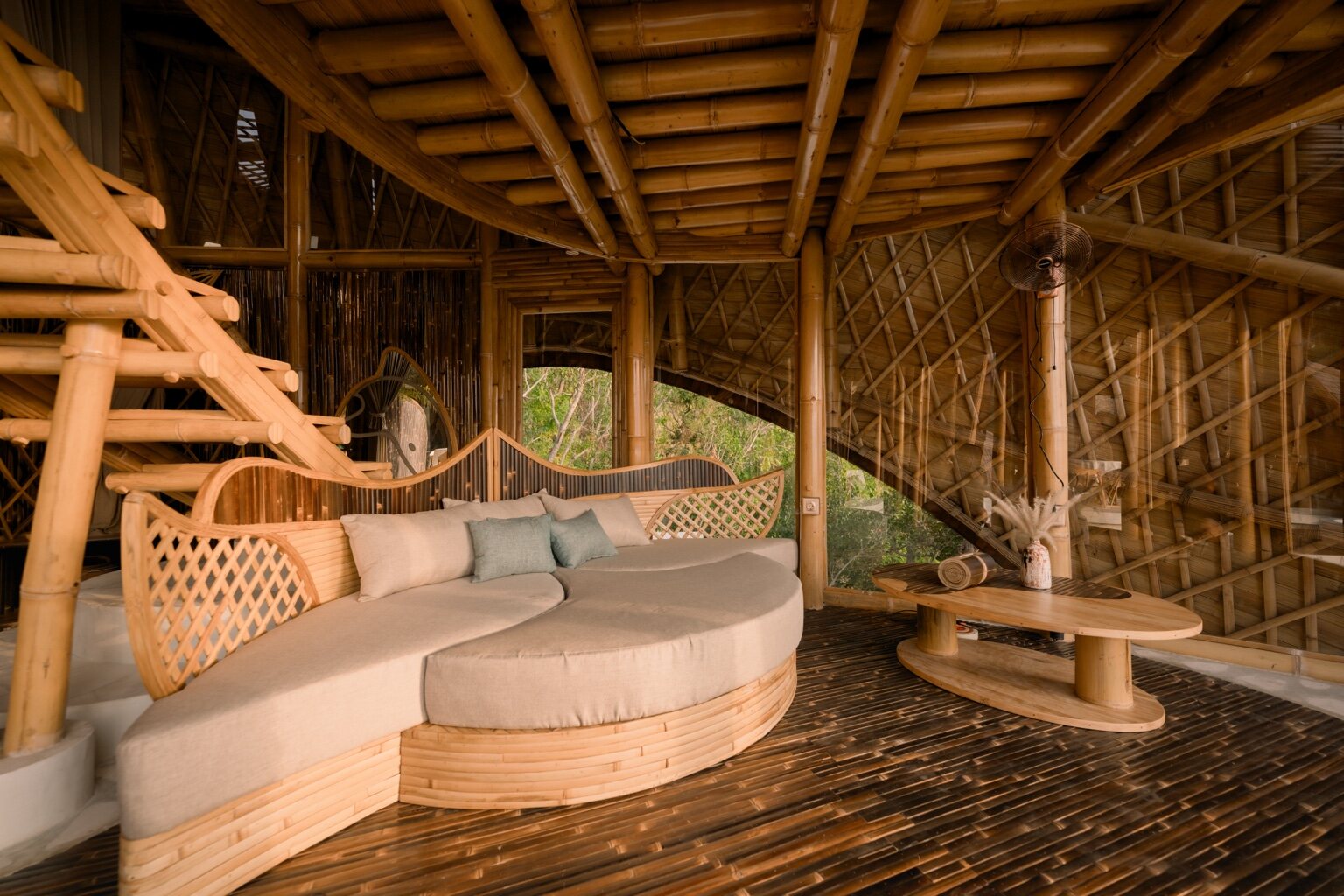 Curved bamboo living room at The Orca